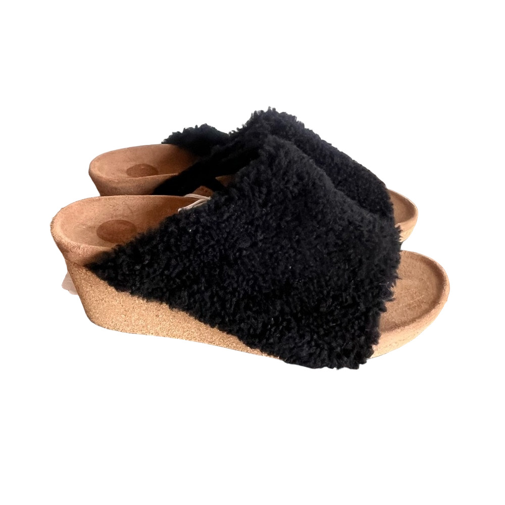 PAPILLIO NEW Women's Namica Teddy Shearling Wedge Slide Size 39 aka 8 #030A